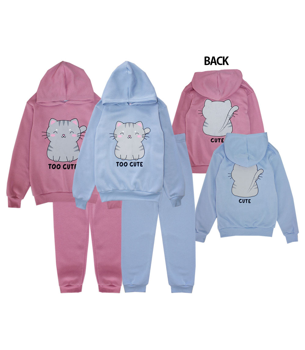 GIRLS PINK Cat Cute Screen Hooded Pull Over Jogset-8616227