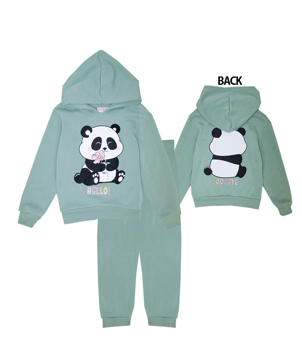GIRLS PINK Panda Bear Screen Hooded Pull Over Jogset-8623904