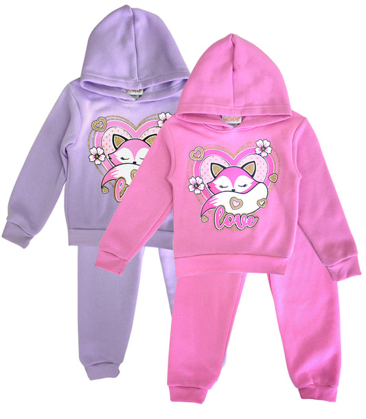 GIRLS PINK "Fox Love" Screen Hooded Pull Over Jogset-8641801