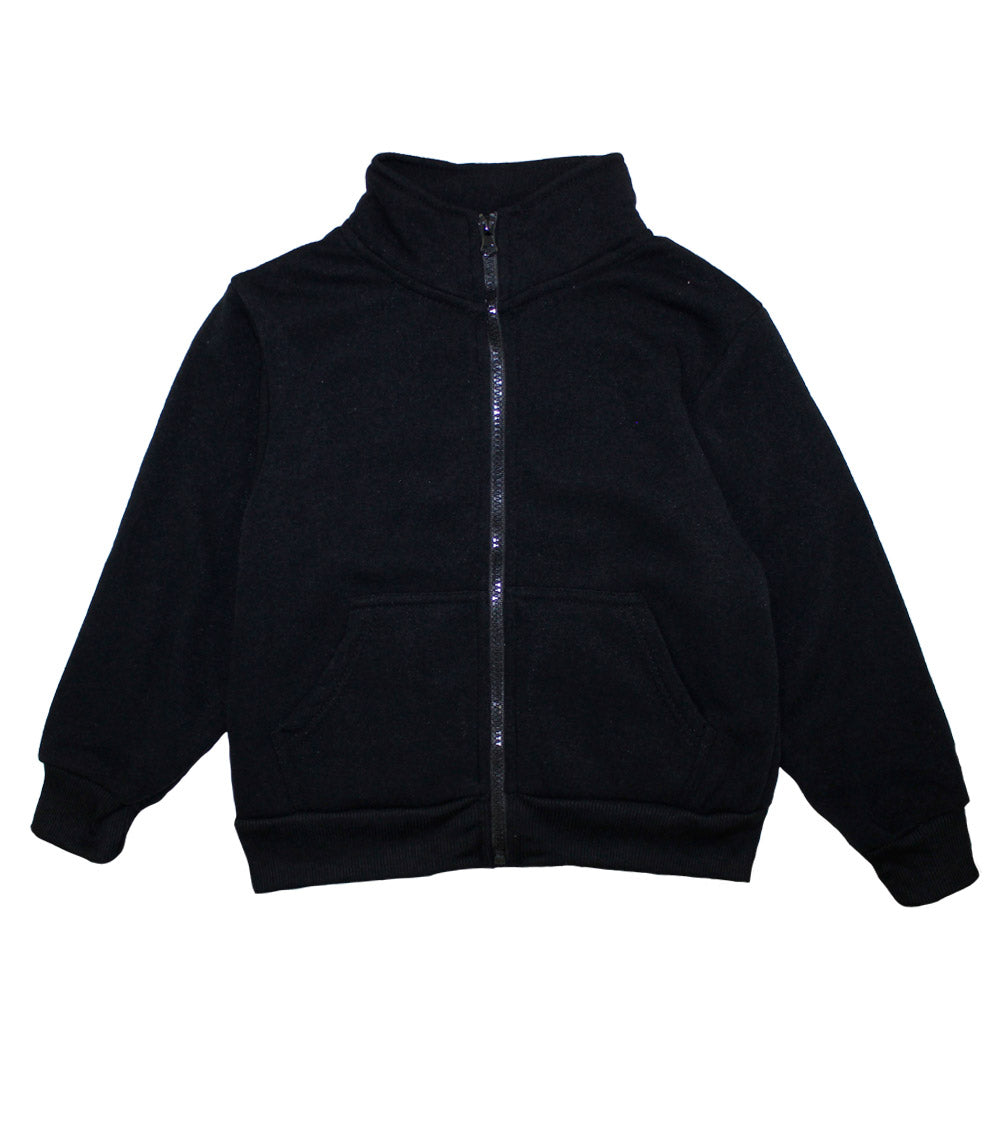 Men Zip Front Collar Fleece Jacket Black - 0273209