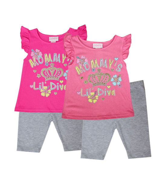 Girls Pink Mommy's Lil Diva Top w Biker Legging - 2293002