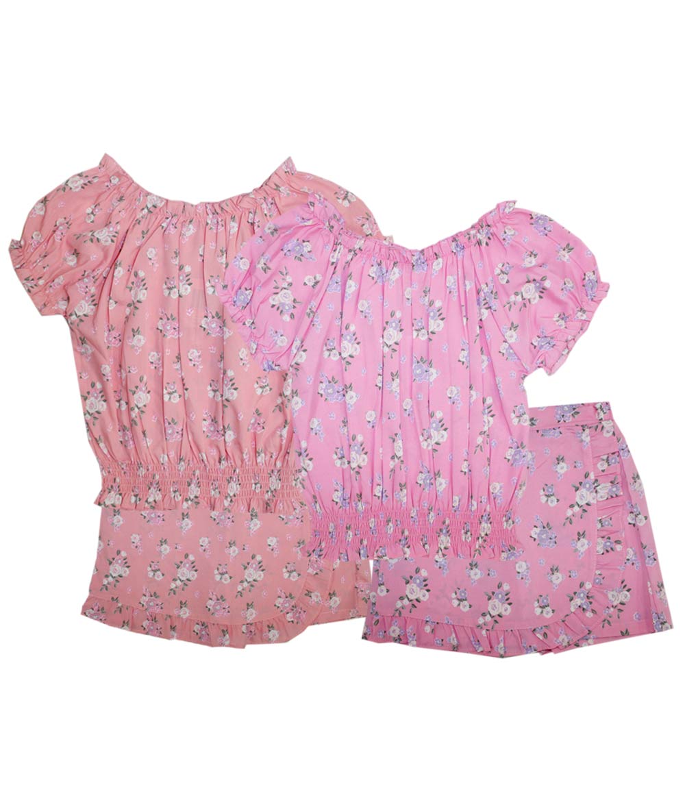 GIRLS PINK Smocked Top and Skort w Ruffle Floral Print -2416567