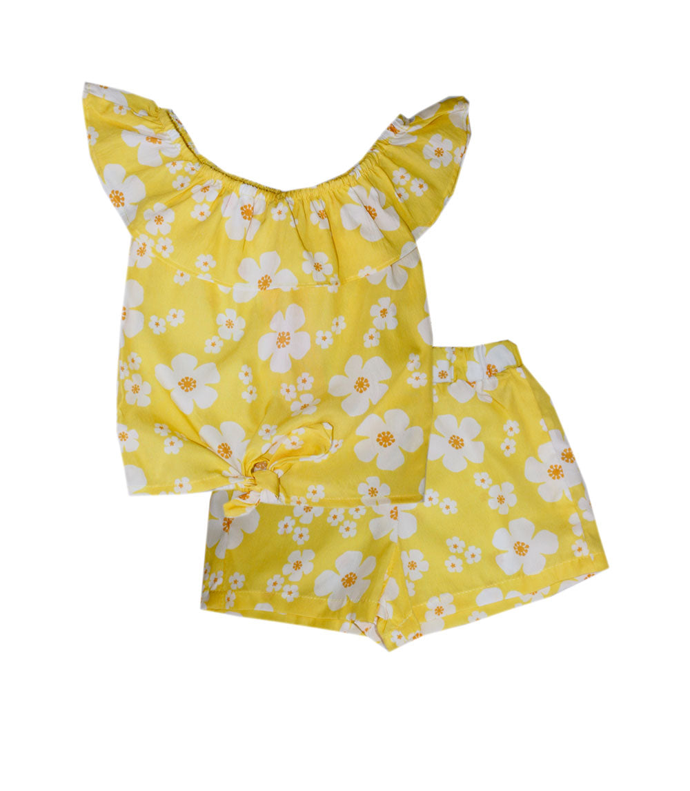 GIRLS PINK Yellow Flower Print Short Set-2858901