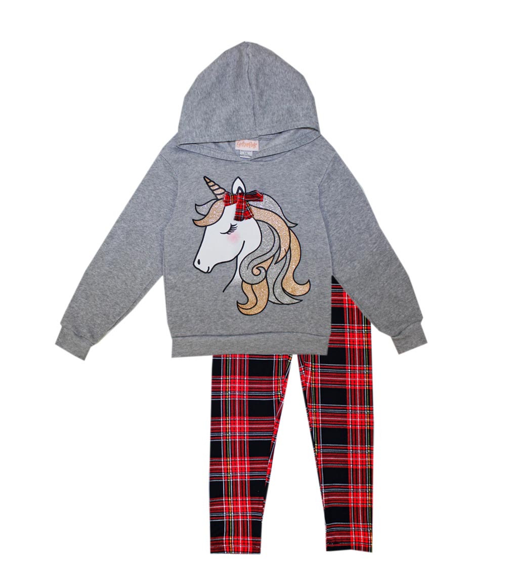 GIRLS PINK LS Hooded Top and Plaid Legging-7339067