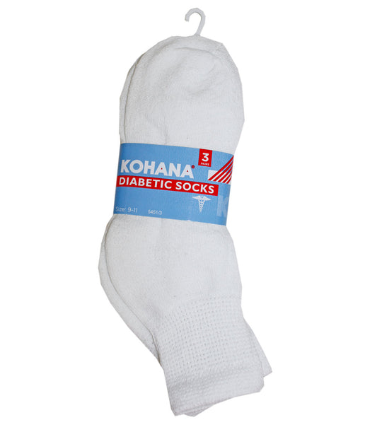 Diabetic Socks - 10-13 White Ankle Sport Socks - 3 Pair